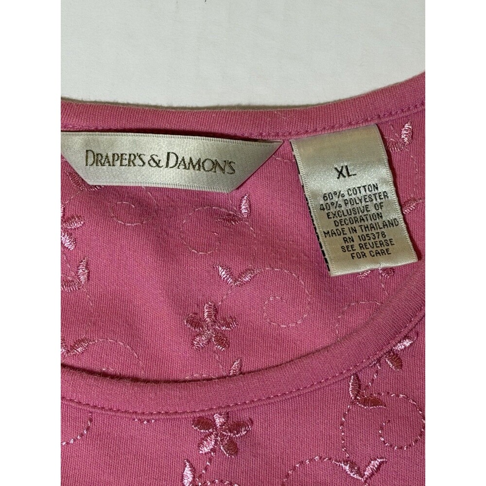 Drapers & Damons Womens XL Pink Embroidered Floral Short Sleeve Top - Picture 3 of 6